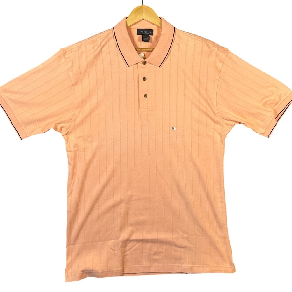 Van Heusen Mens Peach Pinstripe Short Sleeve Polo Shirt XL